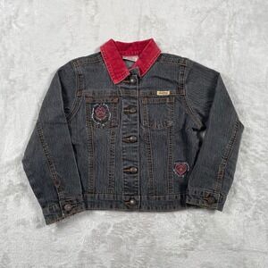 Levi Strauss Signature Girls Denim Jacket Red Collar With Heart Flower Size‎ 5T
